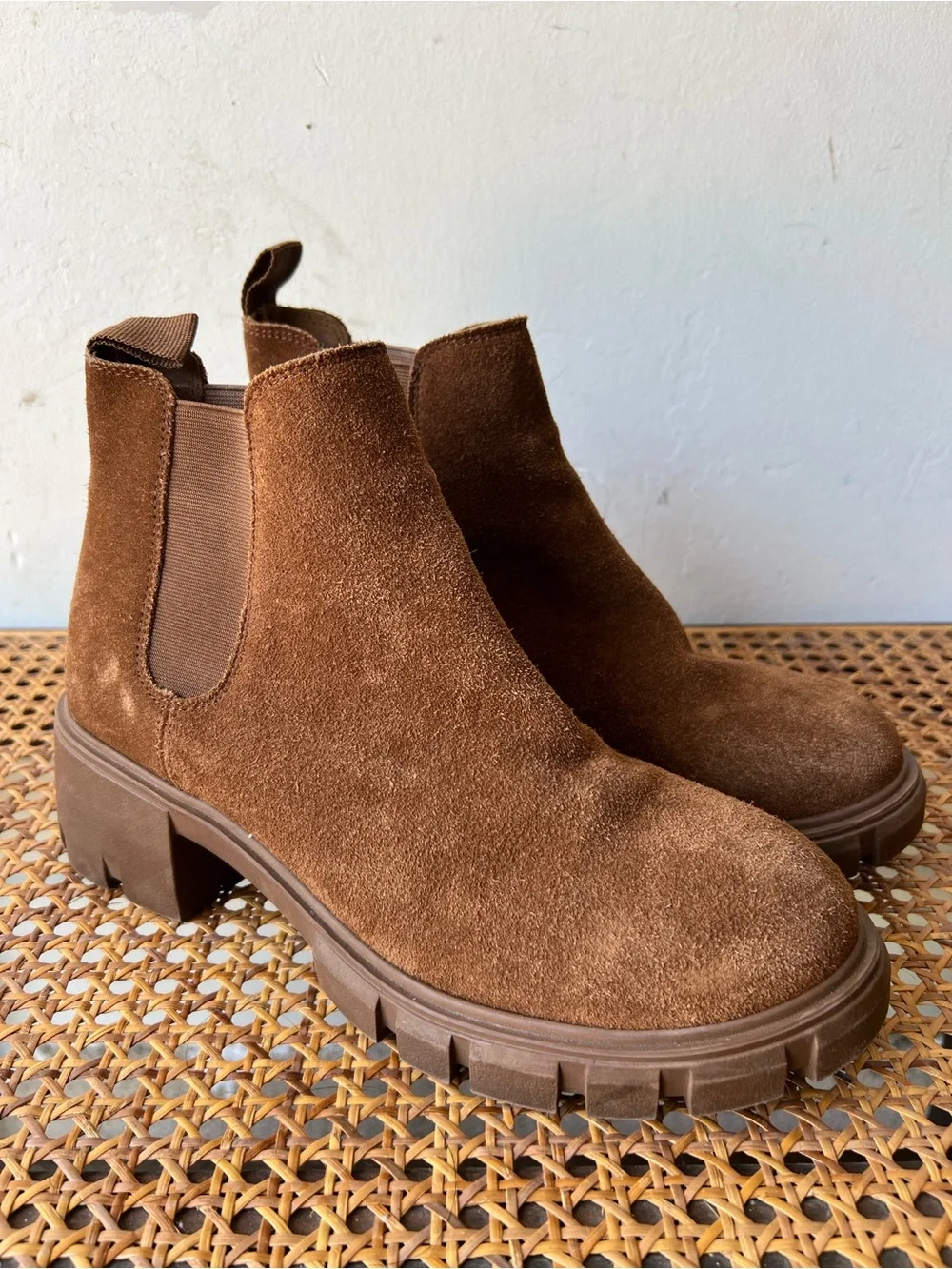 Steve Madden Brown Suede Chelsea Booties - Women's Chunky Sole